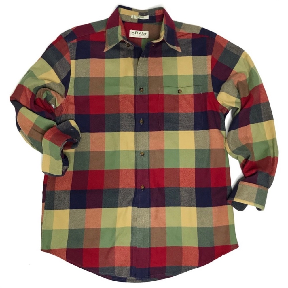 Orvis Men’s Autumn Flannel Multicolor Plaid Shirt